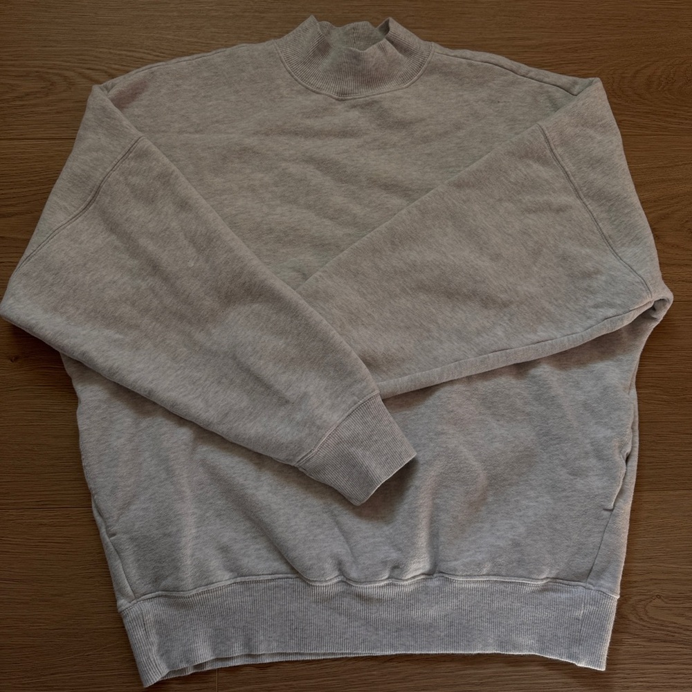 TNA CozyAF Light Gray Fleece Pullover Mockneck